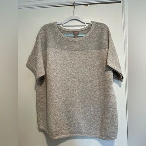 NWOT Chico's Women's Sz:3 Cream Open Weave Short Sleeve Crochet Pullover Sweater